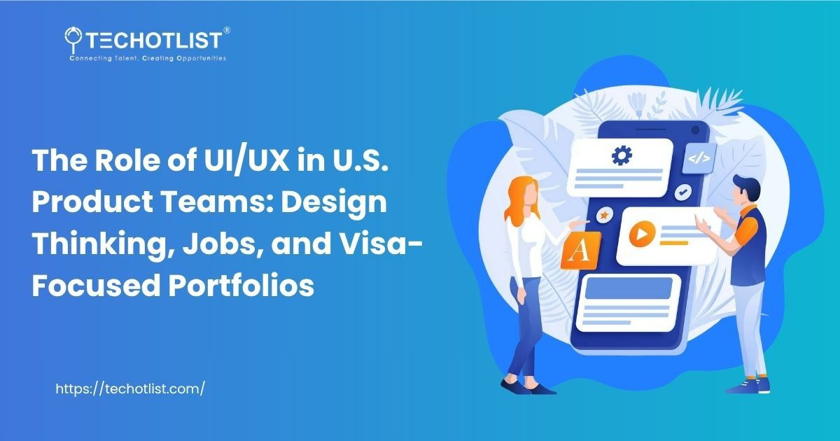 Two UI/UX designers collaborate on a mobile app interface, highlighting their role in U.S. product teams.